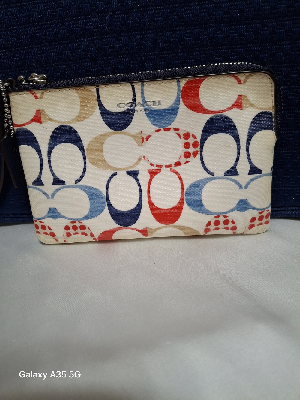 Coach Signature Multi-Color Red, White And Blue CornerZip Wristlet - Picture 2 of 8